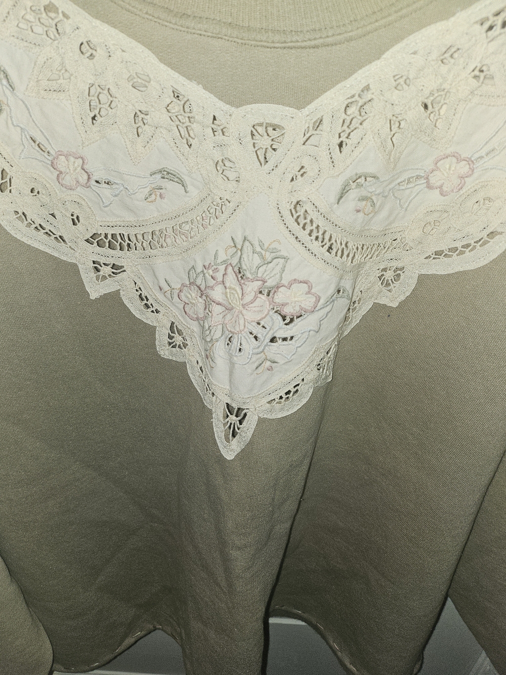 Jerzees Taupe Sweatshirt with Cream Lace Custom Made Cotrafe Core Vibes - Picture 11 of 12
